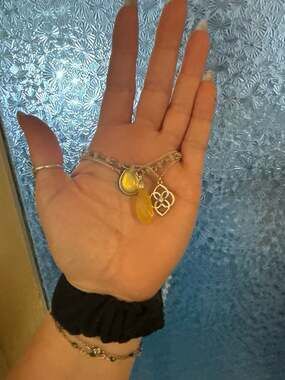 Chaps Silver-Tone Multi-Strand Necklace with Yellow Stone and Filigree Charms